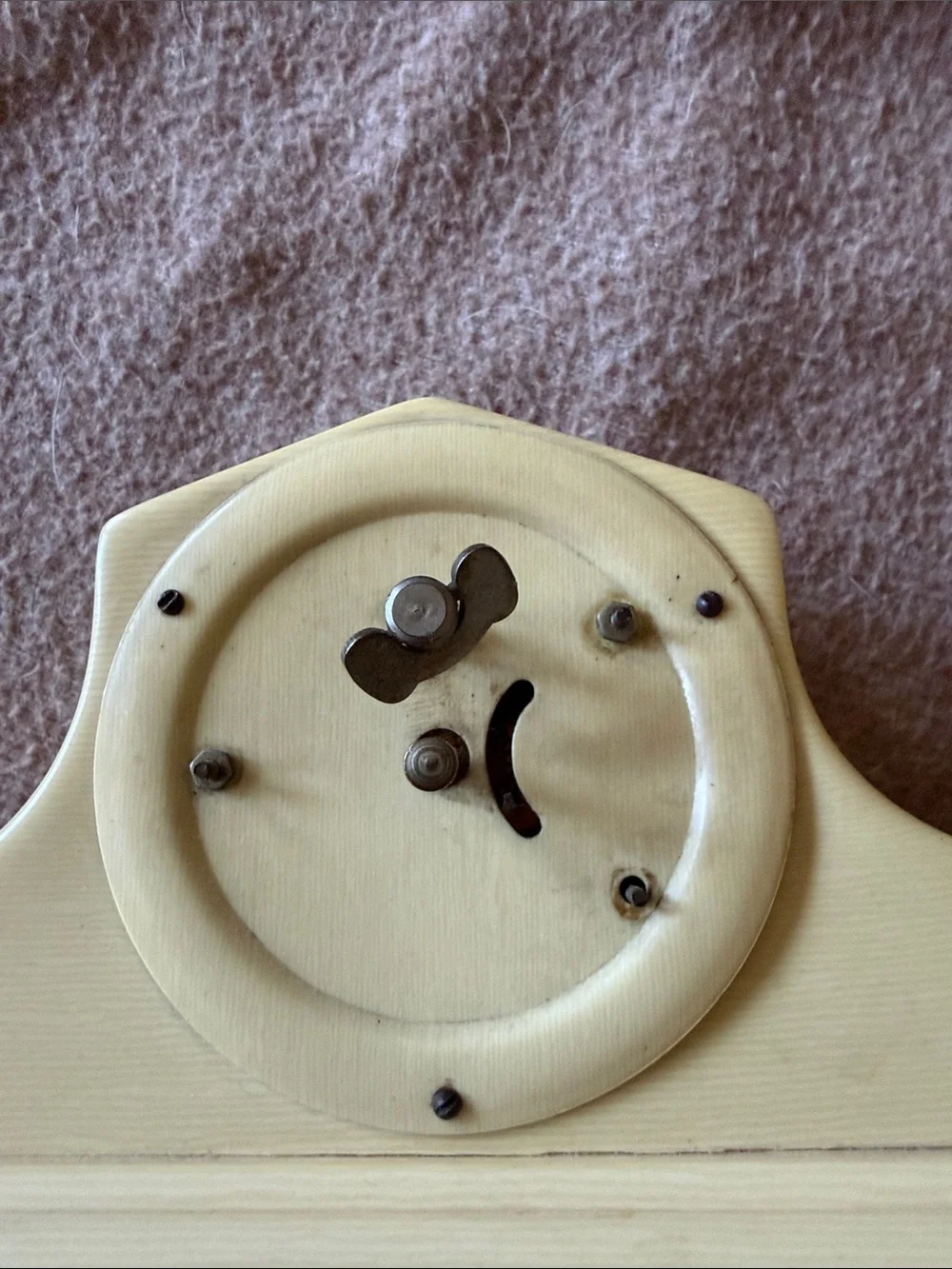Vintage Ivory Celluloid Cream Mantel Clock Wall Shelf